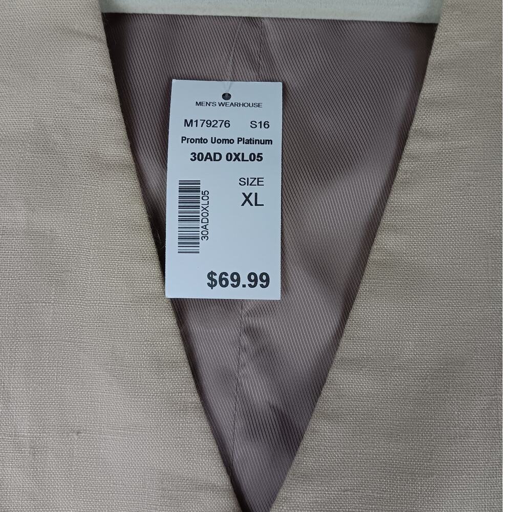 Pronto Uomo Platinum Linen Vest Mens XL Tan Dress Button Cinch Mens Warehouse - Picture 7 of 13